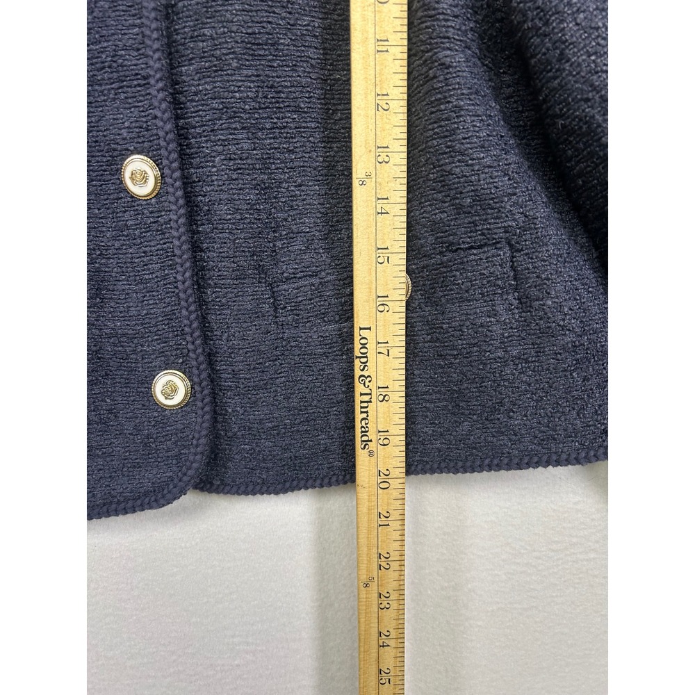 Old Money Free Assembly Womens L Navy Boucle Crew Neck Gold Button Crop Jacket - Picture 7 of 12